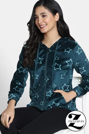 Buy Zivame Knit Poly Velour Jacket - Dark Sea